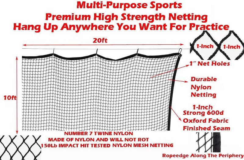 Mcage 10ft,15ft & 20ft Multi-Sports Netting in/Outdoor All Season Frequent Use Golf Hitting Practice Net with Around Finished Seam Durable Strong 150 LB Tested Nylon Mesh Net 1-Inch Mesh Holes - Image 3